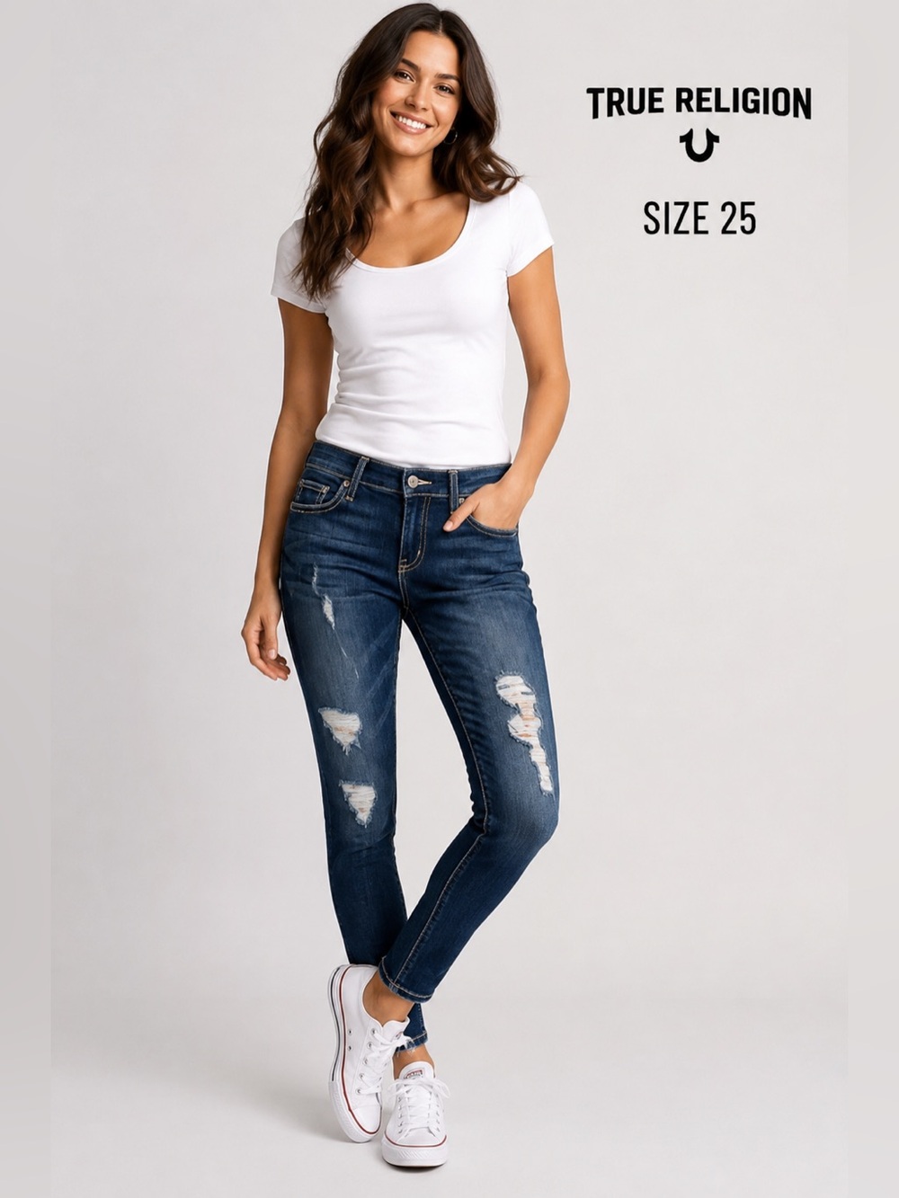 True Religion Casey Distressed Skinny Jeans Women's Size 25
